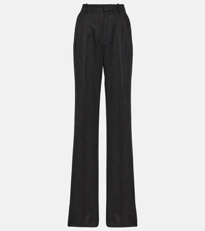 Saint Laurent Pinstripe High-rise Wool Wide-leg Pants In Noir Craie