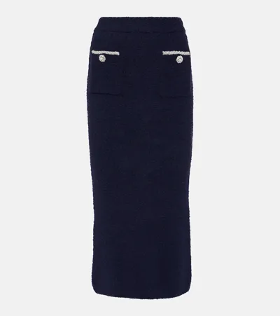 Self-portrait Embellished High-rise Knit Midi Skirt In Blue