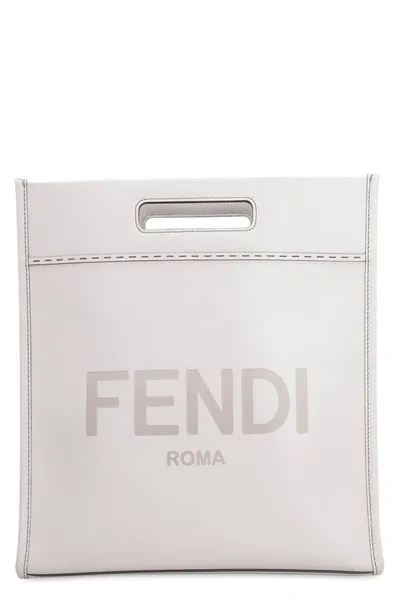 Fendi Roma Lettering Shopper Tote Bag In Grey