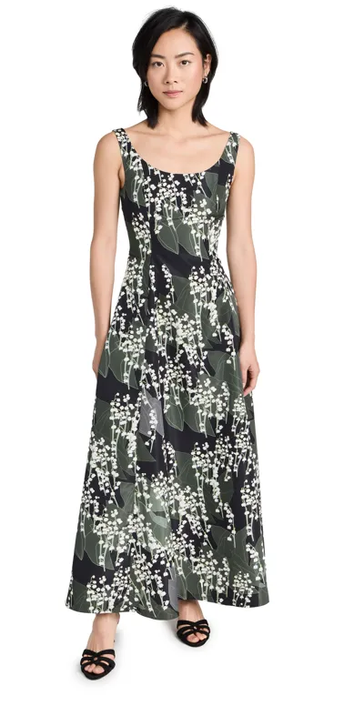 Bernadette Maudette Midi Drss Scoop Nck Valley Leaves Print In Lily Of The Valle