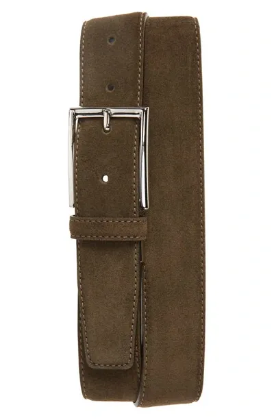 Canali Suede Calfskin Leather Belt In Green