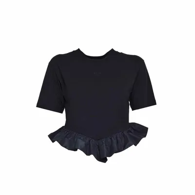 Msgm Flared-hem Cotton Top In Black