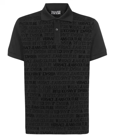 Versace Jeans Couture Short Sleeve Cotton Polo Shirt In Black