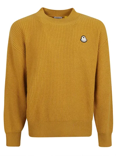 Moncler Genius Moncler X Palm Angels Logo Patch Crewneck Jumper In Yellow