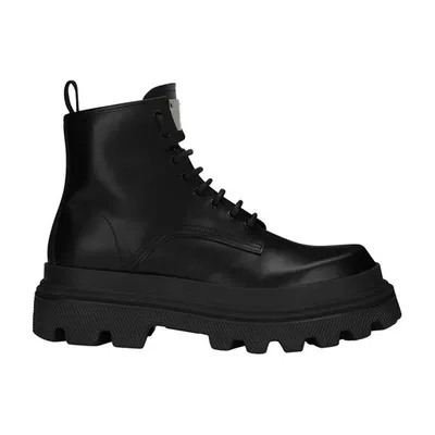 Dolce & Gabbana Brushed Calfskin Ankle Boots In Black