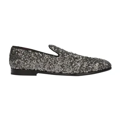 Dolce & Gabbana Sequined Slippers In Silver