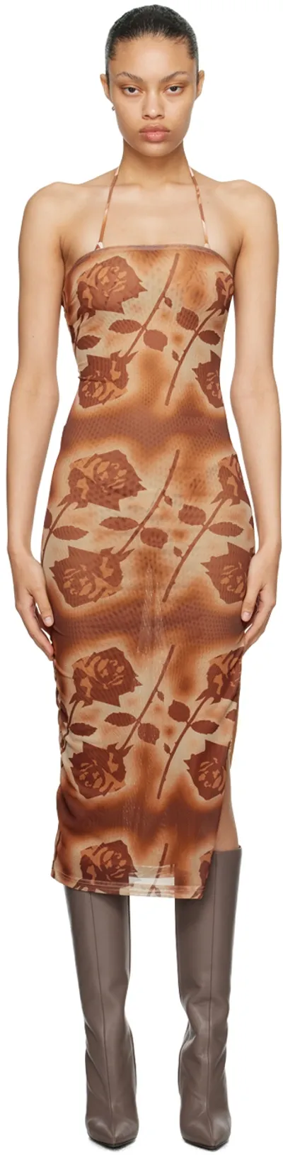 Miaou Orange Lila Midi Dress In Stenciled Rose