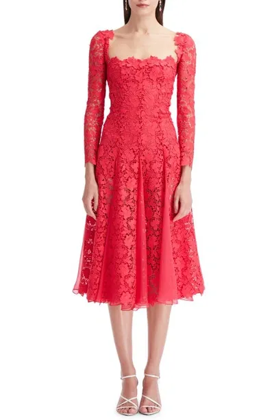 Oscar De La Renta Gardenia Guipure Lace Midi Dress In Cerise