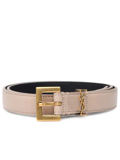 Saint Laurent Logo Plaque Belt In Sea Salt