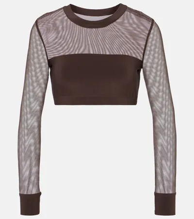 Norma Kamali Mesh-paneled Crop Top In Brown