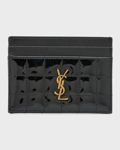 Saint Laurent Ysl Quilted Patent Card Holder In Nero