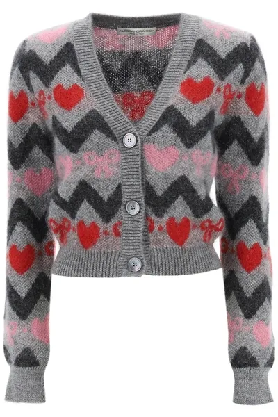 Alessandra Rich Cropped Cardigan In Lurex Knit In Grey