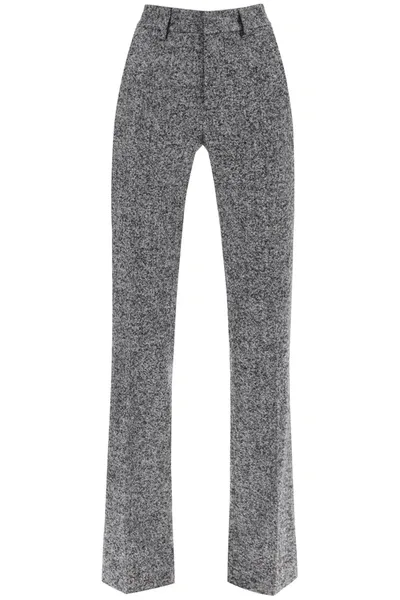 Alessandra Rich Herringbone Tweed Pants In Black