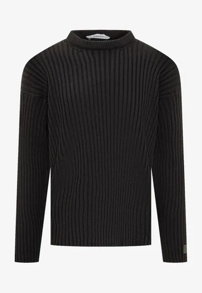 Versace Buckle Detail Rib-knit Sweater In Black