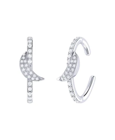 Luvmyjewelry Moonlit Diamond Ear Cuffs In Sterling Silver In White