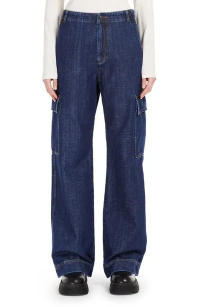 Weekend Max Mara Califfo Wide High Rise Denim Cargo Jeans In Dark Blue