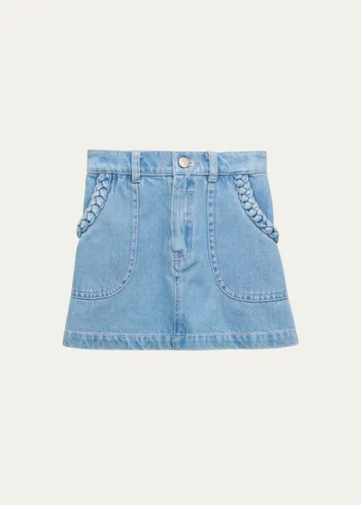 Zimmermann Kids' Girl's August Denim A-line Skirt In Blueberry