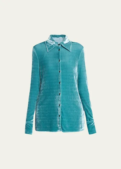 Jil Sander Velvet Slim-fit Collared Shirt In Dark  Sage