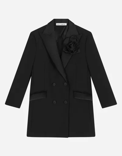 Dolce & Gabbana Double-breasted Scuba Coat With Duchesse Inserts In Black