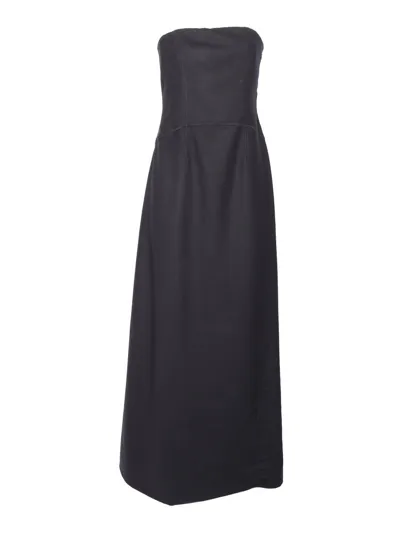 Alberta Ferretti Strapless Pleated Flared Dress In Black