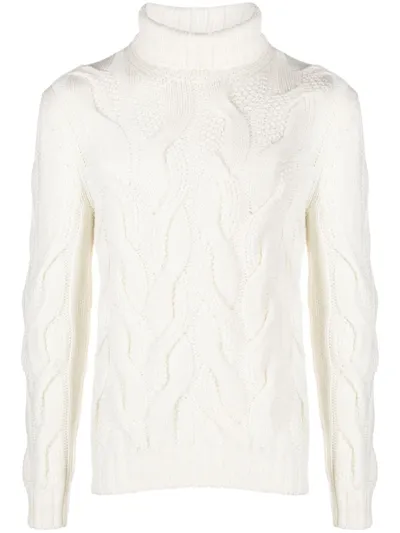 Barba Napoli Turtle Neck Sweater With Braid In White