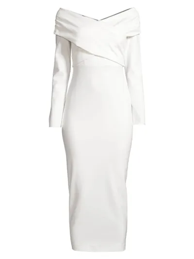 Emporio Armani Off-shoulder Bodycon Jersey Midi Dress In Warm White