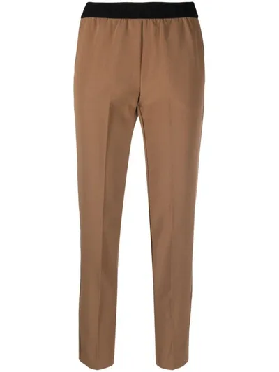 Ermanno Firenze Pressed Crease Slim-legged Trousers In Brown