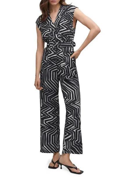 Mango Belt Printed Jumpsuit Black