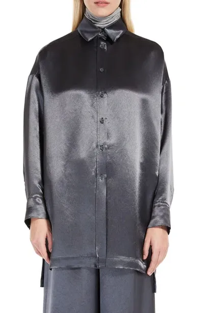 Max Mara Bacio Oversize Satin Shirt In Dark Grey