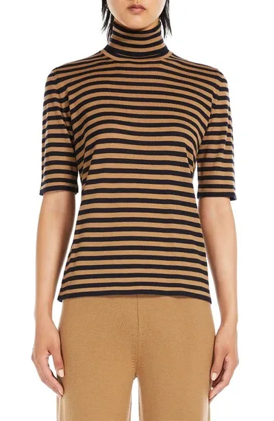 Max Mara Ubicato Wool Knit Short Sleeve Sweater In Navy