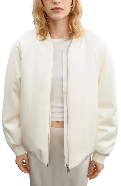 Mango Quilted Bomber Jacket Ecru