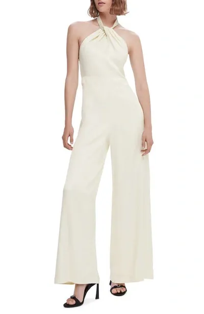 Mango Halter Jumpsuit With Metallic Detail Ecru