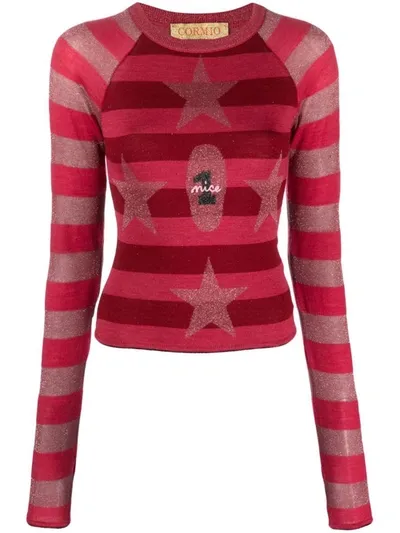 Cormio Andrea Striped Wool-blend Jumper In Red