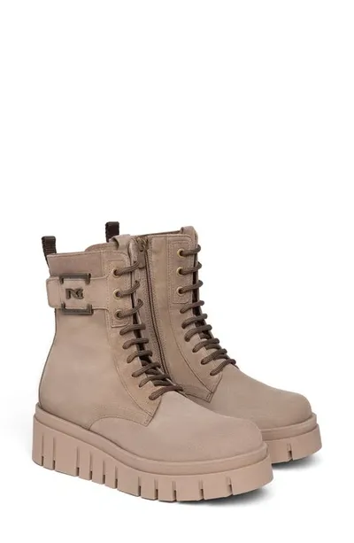 Nerogiardini Logo Cuff Lace-up Combat Boots In Taupe