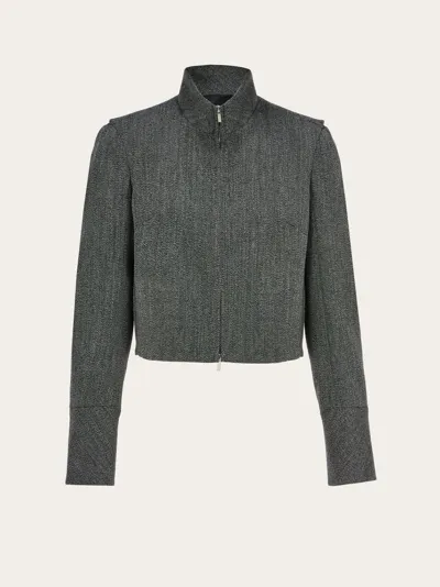 Ferragamo Woman Tweed Jacket In Salt And Pepper