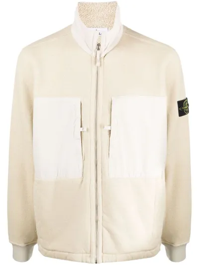 Stone Island Felpa Con Zip E Tasche In Nude & Neutrals