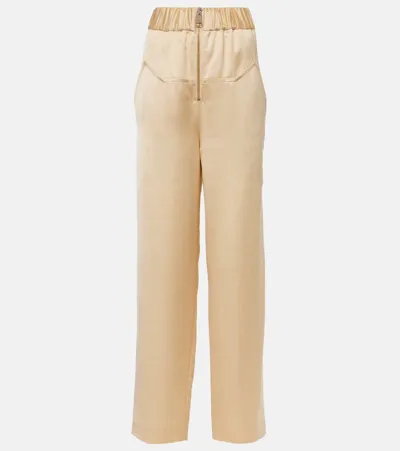 Khaite Felton Wool-satin Wide-leg Pants In Ivory