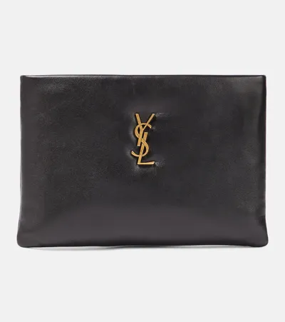 Saint Laurent Cassandre Small Leather Pouch In Black