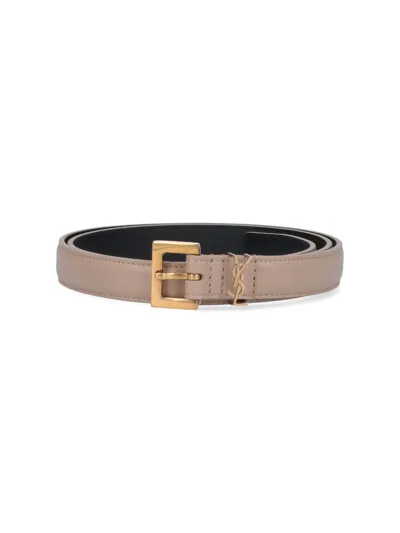 Saint Laurent Monogram Logo Belt In Beige