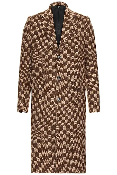 Amiri Jacquard Wavy Overcoat In Brown