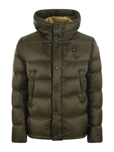 Blauer Down Jacket In Verde Militare