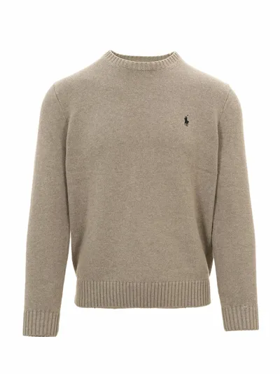 Polo Ralph Lauren Pony Embroidered Crewneck Jumper In Beige