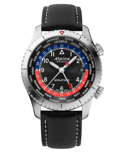 Alpina Men's Swiss Startimer Pilot Black Leather Strap Watch 41mm