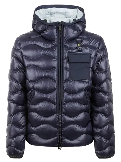 Blauer Patched Pocket Quilted Puffer Jacket In Blue