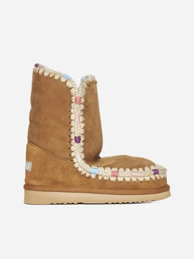 Mou Eskimo Suede And Shearling Ankle Boots In Cognac