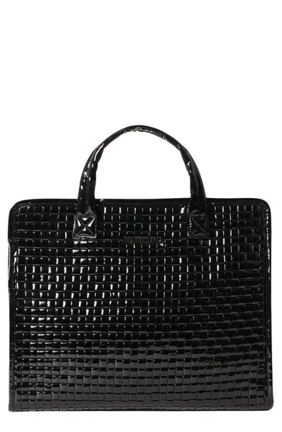 Mz Wallace Medium Woven Patent Box Tote Bag In Black Lacquer/black