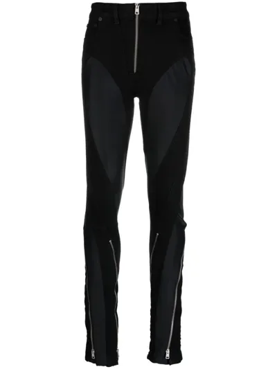 Mugler Zipped Bi-material Jeans In Black