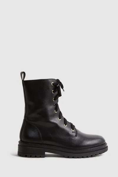 Reiss Black Leather Lace-up Boots