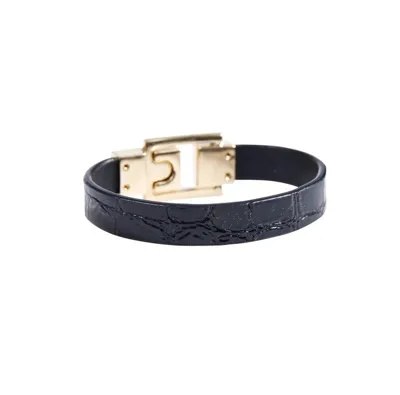 Saint Laurent Logo Engraved Bracelet In Black