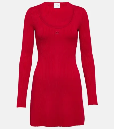 Courrèges Ribbed-knit Jersey Minidress In Red